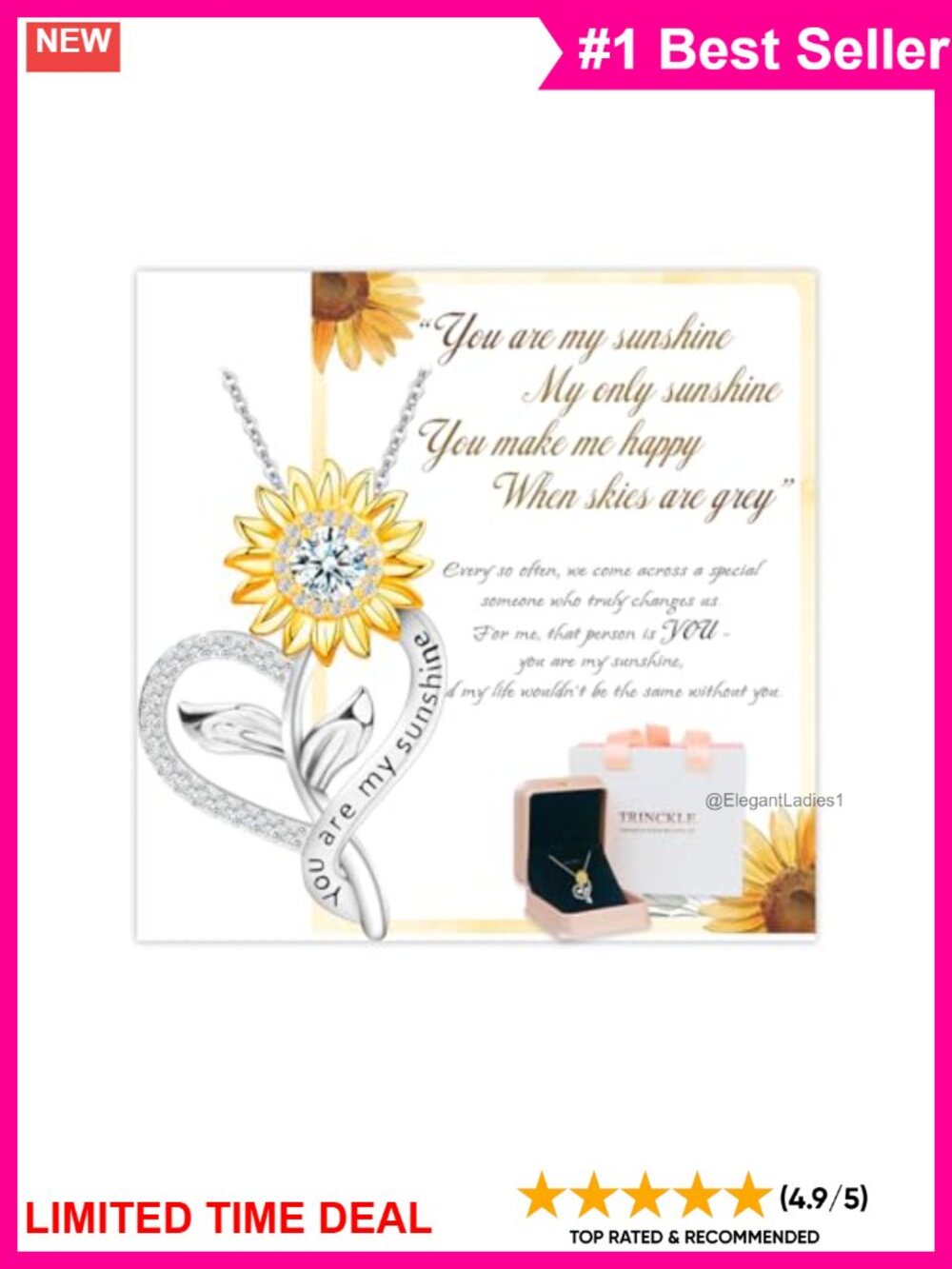Moissanite Sunflower Pendant Necklace Sterling Silver 0.3ct 18in Anniversary